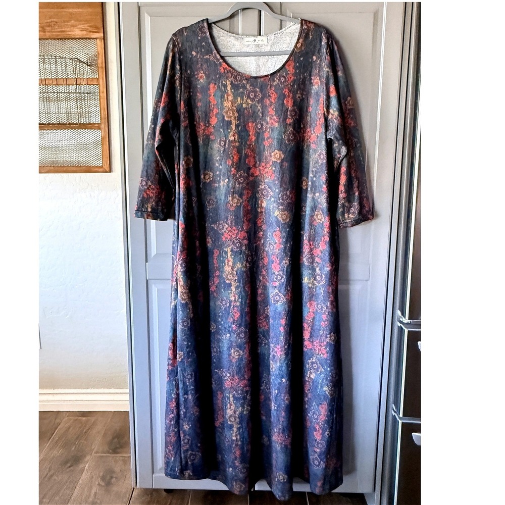 Natural Life Womens Lottie Watercolor Floral Maxi Dress, Blue Multi,XL